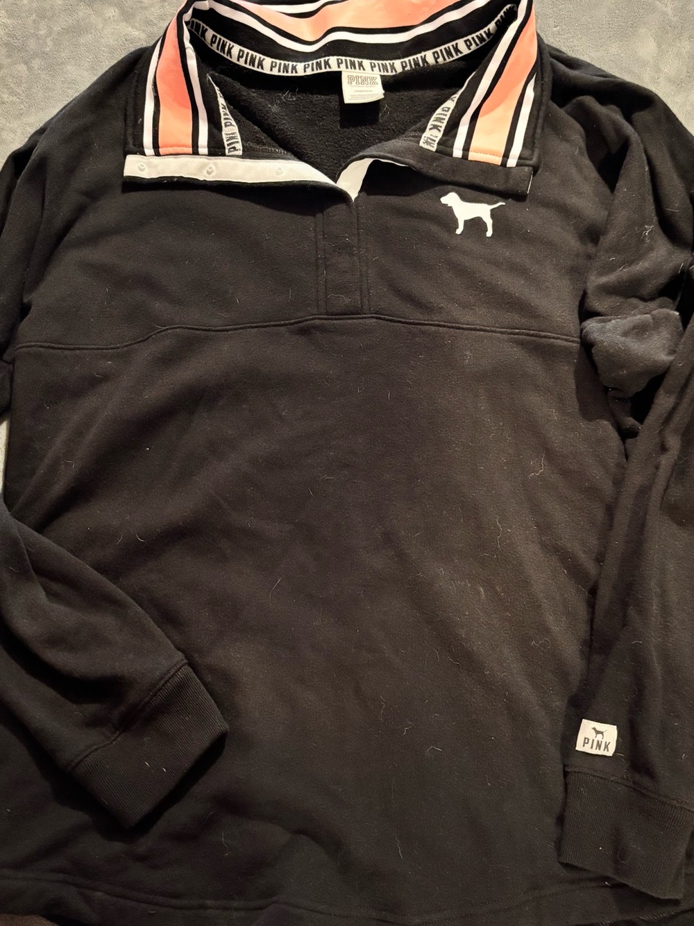 Victoria's Secret PINK Black Long-Sleeve Polo with Peach-Accent Collar